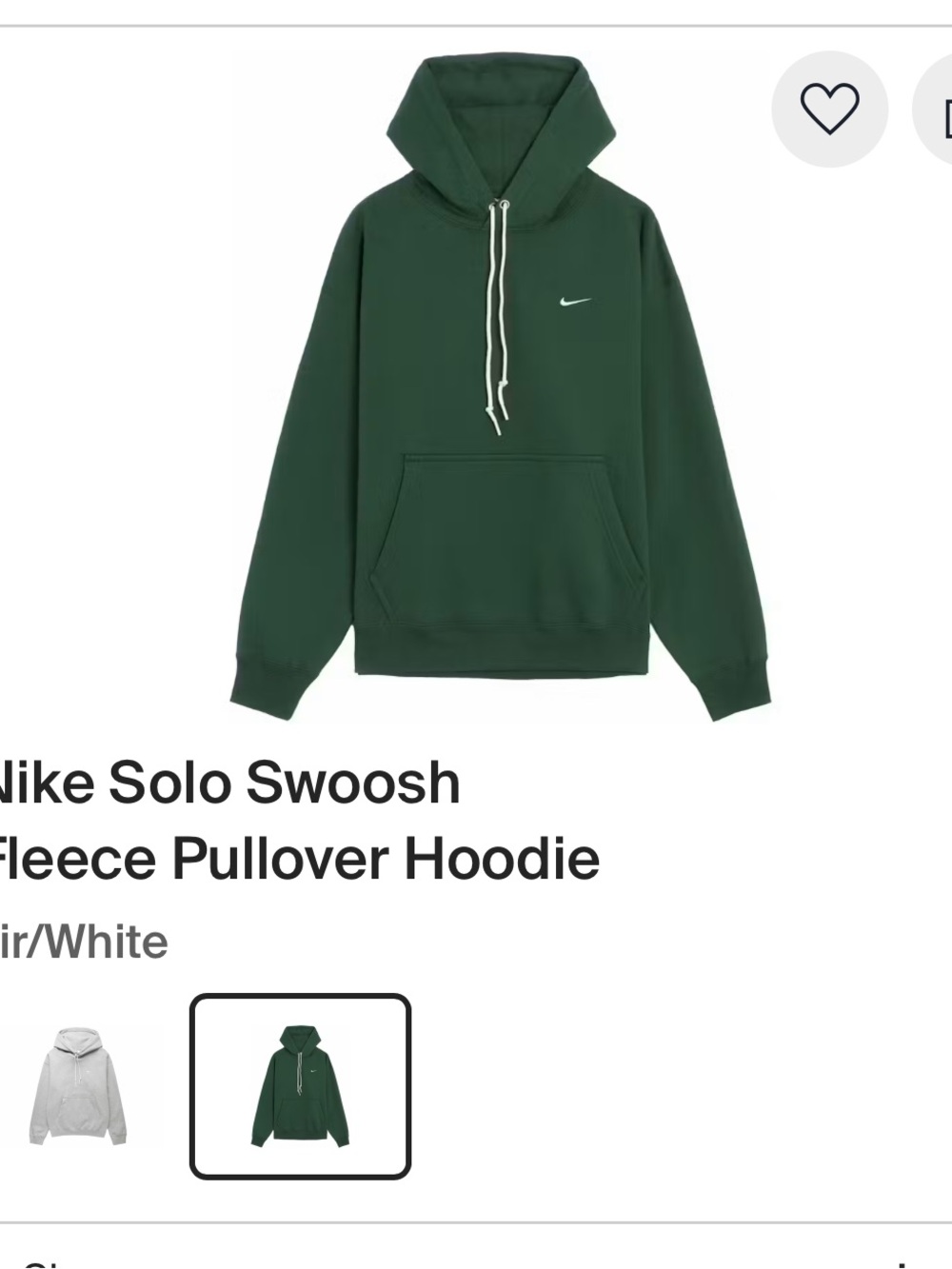 Men’s Nike solo swoosh Fir Green Pullover Hoodie with White Swoosh